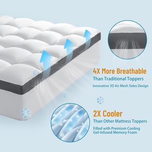 Surmatelas en mousse à mémoire de forme et microfibre de 4 pouces, taille Queen, rafraîchissant, extra épais, avec coussin supérieur, soulagement des douleurs dorsales, doux et respirant - Product Image 2