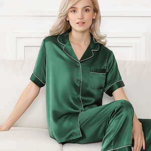 Ensemble de pyjamas en soie 100% pure soie de mûrier de 16mm 100% pour femmes pyjamas en soie avec manches courtes et pantalons longs - Product Image 4