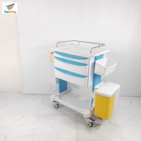 Carrito de Tratamiento Médico Hospitalario de Plástico con 3 Cajones y Cierre Central, 4 Ruedas Silenciosas para Uso en UCI y ER