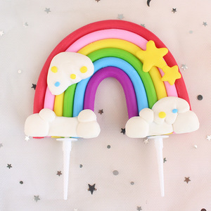 Hot Colorful Rainbow Cake Topper Cupcake Decor Clay Decor Baby Shower festa di compleanno Kids Girl Boy Cake - Product Image 5