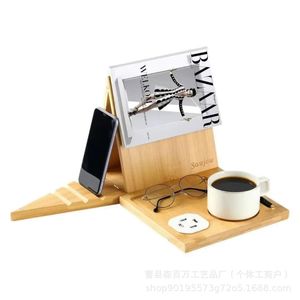 Support de livre en bois pour bureau avec plateau à café et support pour téléphone, support de lecture en bois massif pour le bureau, l'étude et la maison - Product Image 5