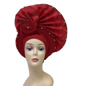 MH-1199 Turbante Automático <span class=keywords><strong>de</strong></span> 4 Estaciones, Hermoso Turbante con Perlas para Damas, Fiesta, Boda, Hecho <span class=keywords><strong>de</strong></span> Algodón, Encaje y Terciopelo - Product Image 2