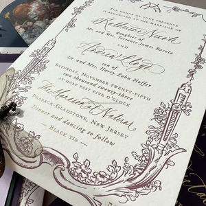 Cartes de vœux personnalisées de luxe imprimées en offset avec feuille d'or sur papier coton, invitations de mariage et cartes de remerciement avec enveloppes - Product Image 2