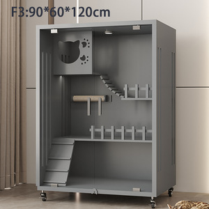 กรงเลี้ยงแมวสองชั้นทำจากไม้เนื้อแข็งหรูหราพร้อมปุ่มปิดดีไซน์ทนทาน - Product Image 4