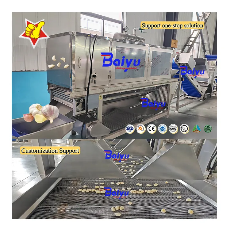 مجموعة كاملة أوتوماتيكية صناعية من ماكينة معالجة الثوم من Baiyu تشمل ميزات التنظيف والقشرة والفرز والقشرة والخضروات والفاكهة
