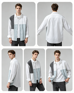Chemise en <span class=keywords><strong>lin</strong></span> pour homme à manches longues, patchwork color block, 100% <span class=keywords><strong>lin</strong></span>, coupe ample, été, vintage, minimaliste - Product Image 4