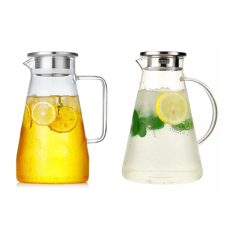 1.5L 2.0L glass pitcher with lid iced tea pitcher water jug hot cold water ice tea wine coffee milk and juice beverage carafe