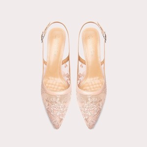 Eleganti <span class=keywords><strong>Tacchi</strong></span> Alti da Donna in Pizzo <span class=keywords><strong>Rosa</strong></span> con Punta a Spillo e Tacco Dorato - Product Image 3