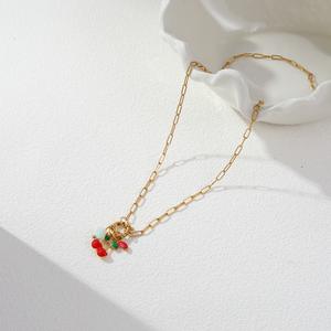 Collier en acier inoxydable cerise rouge - design luxueux et exclusif, chaîne de collier, nouveau style, bijoux à la mode et élégants - Product Image 4