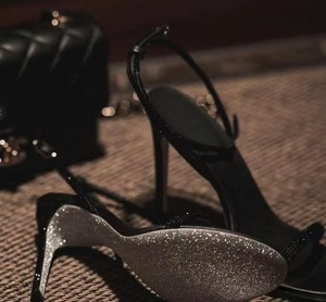 Sandales à talons aiguilles fines avec strass noirs, style luxe léger, idéales pour les mariages, les dîners et les tenues habillées pour femmes. - Product Image 6