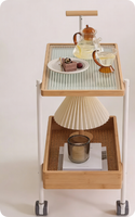 Petit chariot à thé pour la maison ou le bureau, table à thé mobile en bambou avec plateau en verre et roues en bambou et rotin