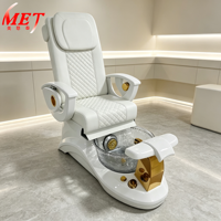 Fauteuil de pédicure électrique de luxe moderne pour salon de manucure avec base LED et base dorée, pompe de vidange intégrée, idéal pour salon de beauté