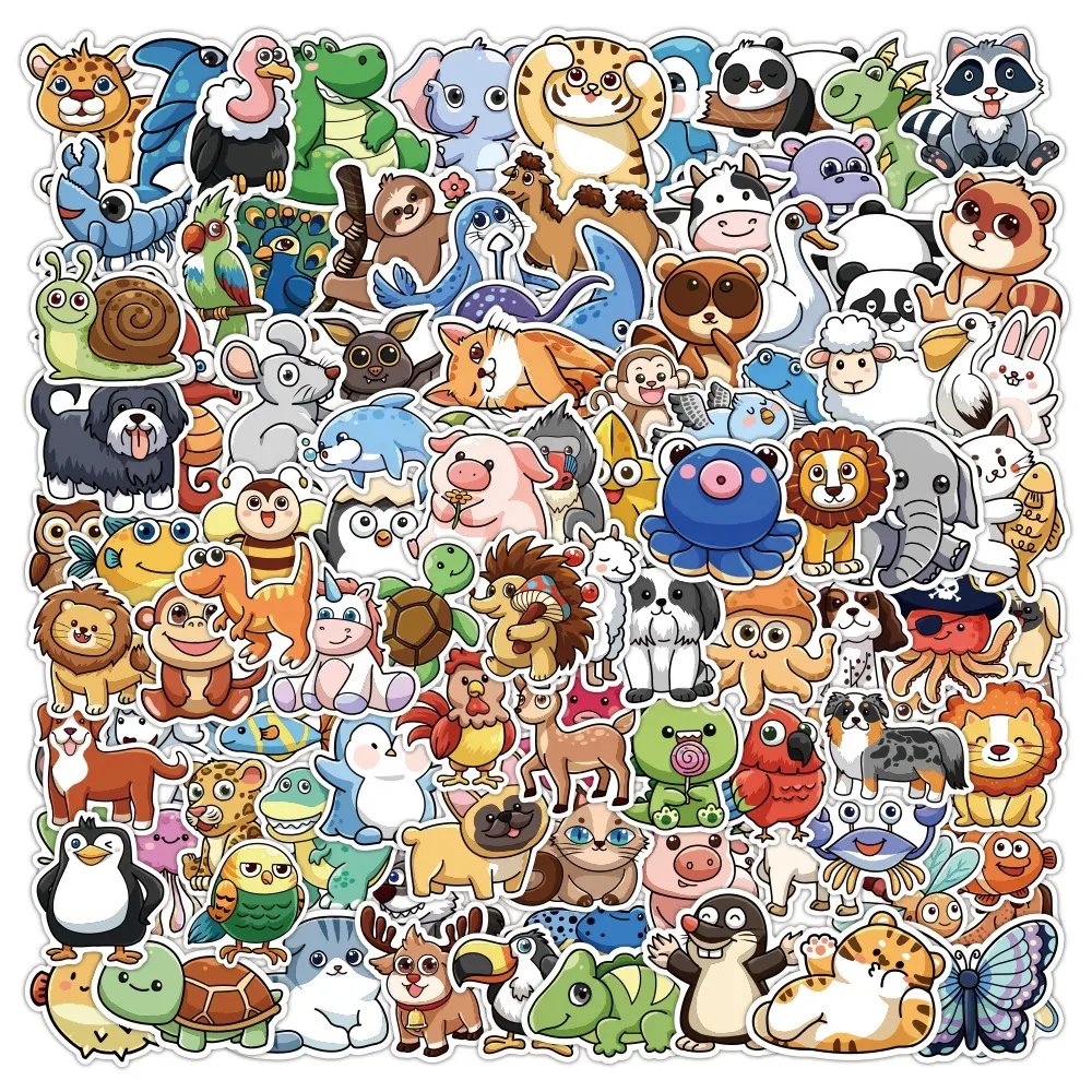 custom 100pcs cute cartoon stickers waterproof vinyl die cut Aesthetic water bottle laptop graffiti animal sticker for kids