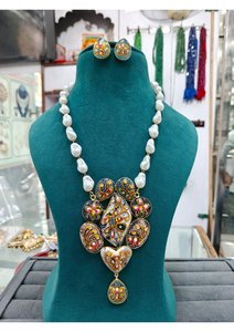 Traditional South Indian Tanjore Handmade Necklace <b>Set</b> with Pearls and Intricate Craftsmanship Wedding Jewelry Collection - Product Image 3