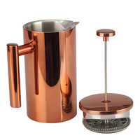 Cafetière à piston classique en cuivre 1000 ml en acier inoxydable résistant à la chaleur, accessoire à café moderne 34 oz