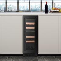 Cave à vin encastrable avec zones de compression, mini-réfrigérateur à vin 17 bouteilles, réfrigérateur à boissons électrique LED personnalisable