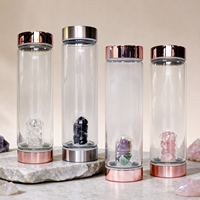 Bouteille d'eau en verre cristal naturel à double paroi avec infuseur, couvercle à vis épaissi pour le voyage