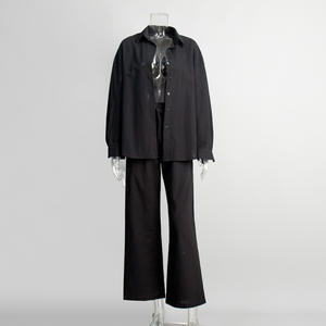 Printemps et été nouveau <span class=keywords><strong>lin</strong></span> sur chemise <span class=keywords><strong>pantalon</strong></span> ample chemise à manches longues costume décontracté femmes - Product Image 1