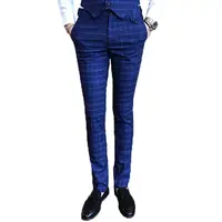 Calças masculinas estilo tartan, calças azuis e marinhas para trabalho, escritório, design tartan, novo, 2020
