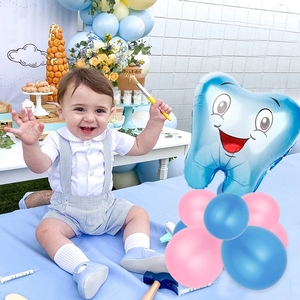 Ballons en aluminium en forme de dents roses et bleues, grande taille, pour la première <span class=keywords><strong>dent</strong></span>, décoration de fête, baby shower, fête d'anniversaire pour garçon ou fille, ballons à l'hélium, sourire, dents - Product Image 3