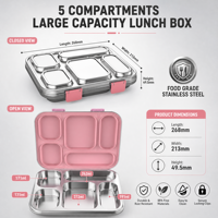 Boîte à bento en acier inoxydable, compatible lave-vaisselle, avec couvercle en silicone anti-fuite, pour enfant, 5 compartiments, compatible lave-vaisselle
