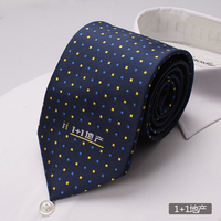 Cravate d'uniforme d'entreprise immobilière en polyester tissé à pois bleu marine, design personnalisé, fabricant de cravates pour hommes