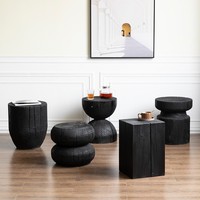 Table d'appoint en bois massif de style Wabi-Sabi moderne, tabouret en bois carbonisé avec pieds en tissu, tabouret bas d'automne B&B, décorations pour le salon