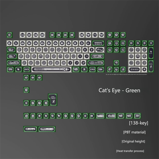 Green cat Eye Stone Series Keycaps, Heat Sublimated 138 Key PBT Original Factory Highly Customized Mechanical Keyboard Keycaps