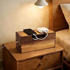 Wooden Cable Management Box Rectangle Single Tier Durable Storage For <b>Electric</b> <b>Wire</b> Earphone <b>Wire</b> Living Room Standing Type - Product Image 1