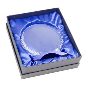Disco de Vidrio Transparente Azul de 150x150x10 mm, Premio de Vidrio Transparente con Diseño de Laurel - Product Image 3