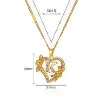 Collier ras du cou minimaliste transfrontalier avec pendentif en zircon, motif fleur et lettre, ajouré en forme de cœur