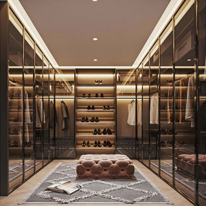 Walk-In Minimalist Glass Enclosure <strong>Wardrobe</strong> Floor to Ceiling Lighting Bench Shoe Rack Clothing <strong>Storage</strong> Organizer <strong>Wardrobe</strong> <strong>Unit</strong> - Product Image 2