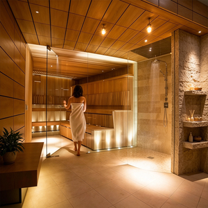Sauna extérieur commercial électrique moderne et spacieux, grande capacité pour 8 à 15 personnes, idéal pour le bien-être communautaire et les spas sociaux - Product Image 3