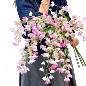 Fleurs artificielles de muguet en polyester, branche unique, rose clair et blanc, arrangement décoratif pour table - Product Image 5