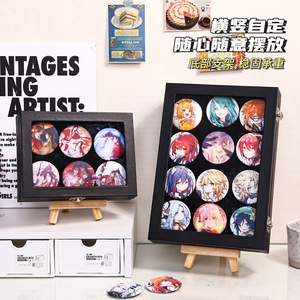 Anime Badge Storage Box 1L Dust Proof <b>Display</b> <b>Case</b> For Collectibles With Wooden Stand - Product Image 1
