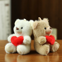 Songshan Toys Pluche Dierenknuffel Valentijnscadeau Tas Charm Schattig Klein Rood Hart Liefdes Teddybeer Pluche Sleutelhanger 10cm voor Meisjes