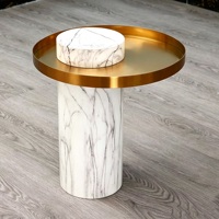 Table d'appoint ronde en marbre de style minimaliste nordique, plateau en acier inoxydable brossé, table basse de luxe pour appartement et salon