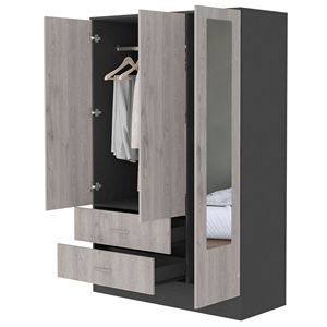Meuble de chambre à coucher moderne Black Rock à 2 tiroirs gris clair avec porte miroir - Product Image 6