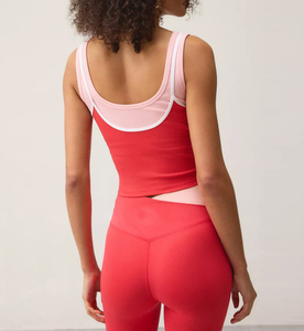 Conjunto de Top Deportivo con Sujetador Incorporado de Doble Capa y Color en Contraste, y Leggings, Ropa Deportiva Elástica Reciclada Ecológica - Product Image 3