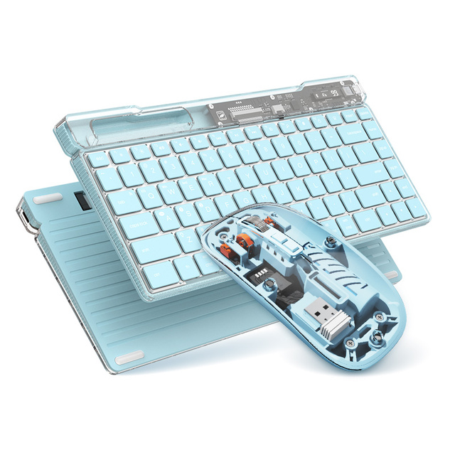 Transparent Acrylic Mini Wireless Keyboard Mouse Combo RGB 2.4G+BT Dual Mode Type-C Multimedia Keys Wholesale for Laptop