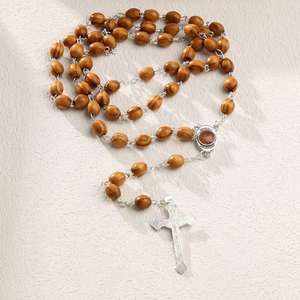 Chapelet Catholique en Bois, Colliers de Prière, Pendentifs Croix Carrés, Bijoux Religieux, Décorations, Prières d'Église, Cadeau de Pâques - Product Image 3