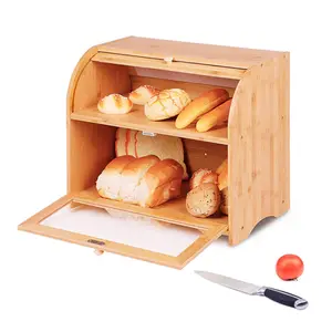 Caja De panci bambu wadah roti multifungsi gulungan kapasitas besar atas penyimpanan makanan Multi lapisan kotak roti untuk meja dapur