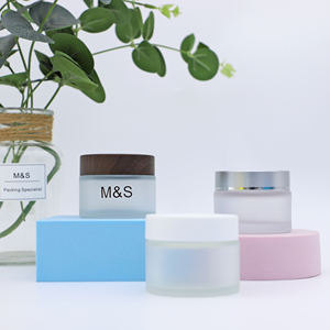 Pots en verre givré personnalisés pour crème visage, vides, 5g, 10g, 50g, avec couvercles en plastique pour cosmétiques - Product Image 1