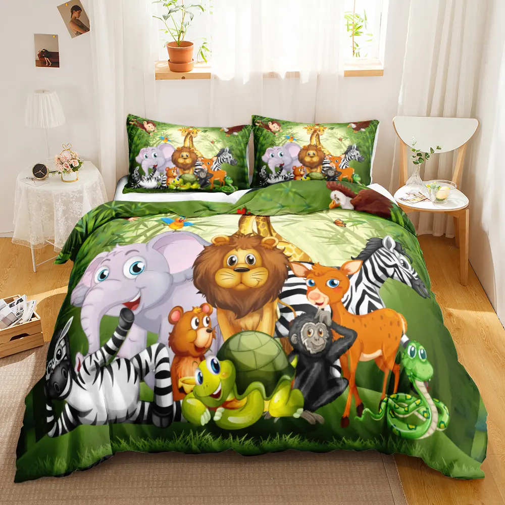 3D Bos Cartoon Animal Print Cool Dora Twin Beddengoed Sets Drie Stuk Rits Dekbedovertrek