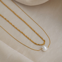 Collier superposé en fausses perles pour femme, en acier inoxydable plaqué or 18 carats PVD, chaîne empilée, style tendance, pour usage quotidien, élégant, idéal comme cadeau