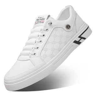 <b>White</b> Men's Sneakers Casual Athletic Shoes Leather Rubber Outsole Anti Slip Low <b>Heel</b> Trendy Design For Leisure Wear - Product Image 5