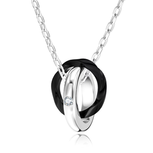 Fashion Double <b>Ring</b> Charm Necklace <b>Men</b> <b>Black</b> Silver Color Stainless Steel Two Interlocking Braided Circles Pendant Necklaces - Product Image 2