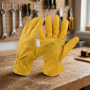 Guantes de Seguridad de Cuero Amarillos, Textura Completa, Antideslizantes, Puño Recto, Uso General, Resistentes a la Abrasión - Product Image 2