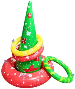 2-4 खिलाड़ियों Inflatable पार्टी पेड़ अंगूठी टॉस खेल बच्चों के लिए-खेल पद्धति शामिल (2 क्रिसमस पेड़ 12 के छल्ले)