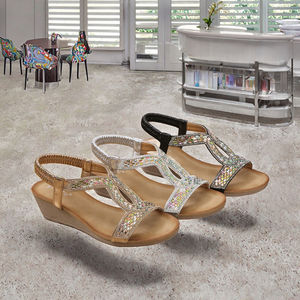 Sandalias de cuña con pedrería y cuentas para mujer, estilo casual de verano, con tiras en T, ligero, sexy, con correa al tobillo, diseño de flor romana, ¡Gran oferta! - Product Image 2